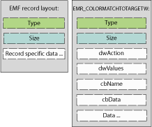 General structure of EMF records and the EMR_COLORMATCHTOTARGETW record.