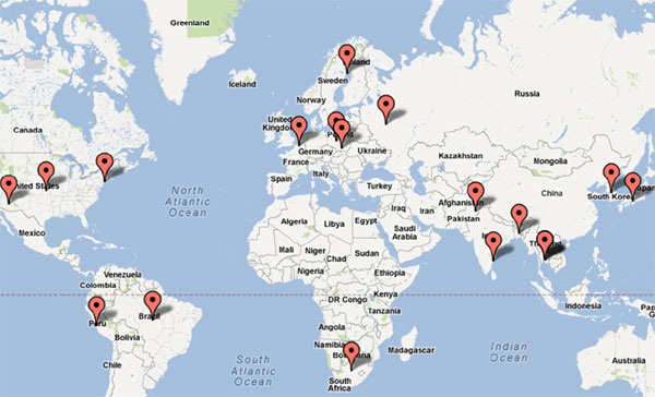 C&C server geographic locations.