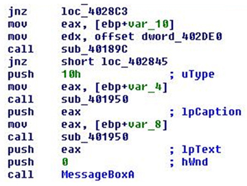 Malware using MessageBox for activation.
