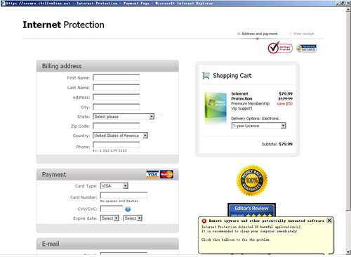 ‘Internet Protection’ displays fake alerts.