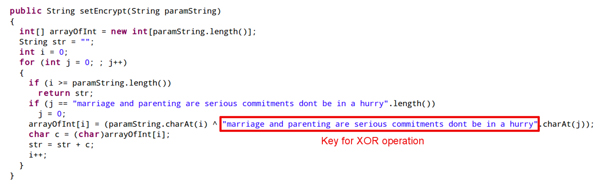 XOR decryption in Android/SaurFtp with a key providing life advice.